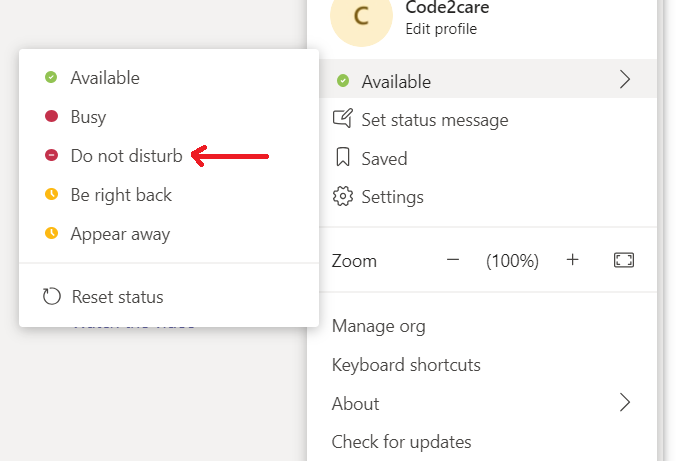 Microsoft Teams Do Not Disturb Mode